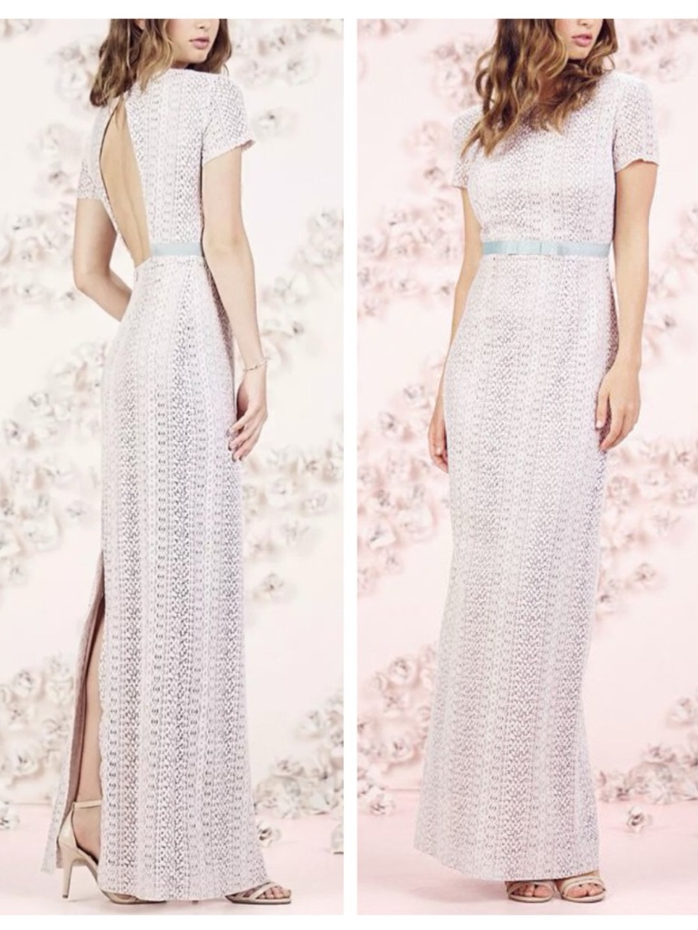 Lauren Conrad Pink Lace Column Dress Open Back